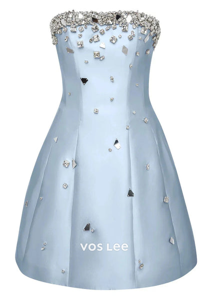 Strapless Rhinestone Embellished Pleated Sheath Homecoming Dresses