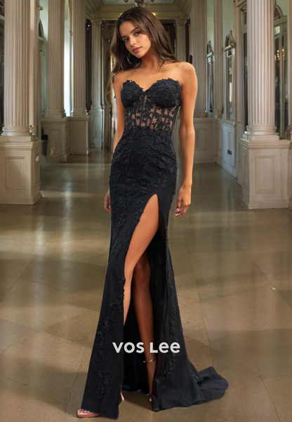 Elegant Black Lace Evening Prom Dresses Sweetheart Strapless Club Night Party Dress