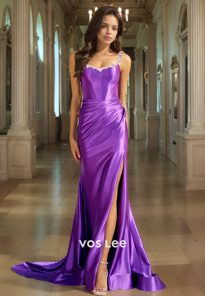 Classy Satin Sweetheart Quinceanera Dress Spaghetti Straps Purple Cocktail Party Dress