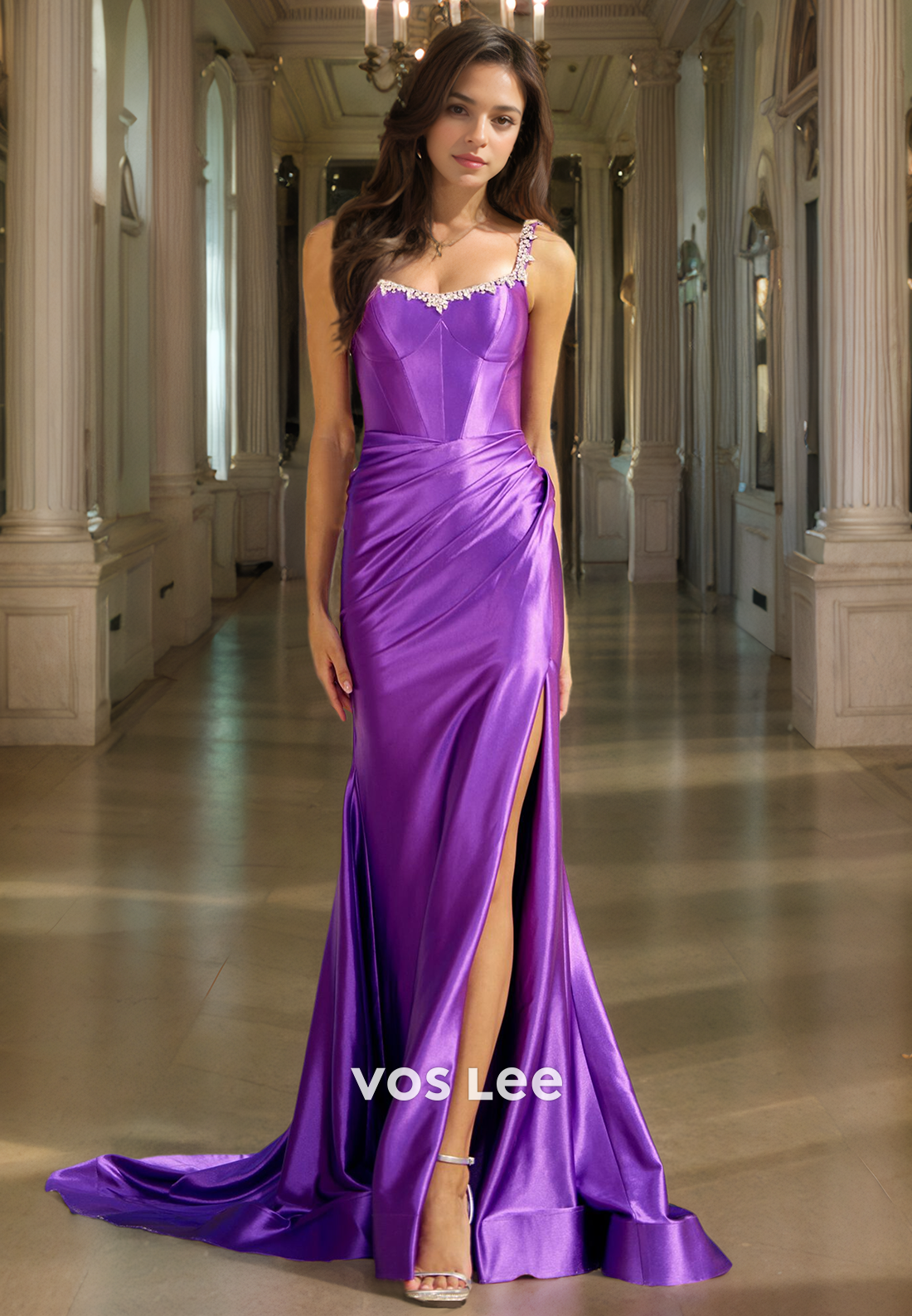 Classy Satin Sweetheart Quinceanera Dress Spaghetti Straps Purple Cocktail Party Dress