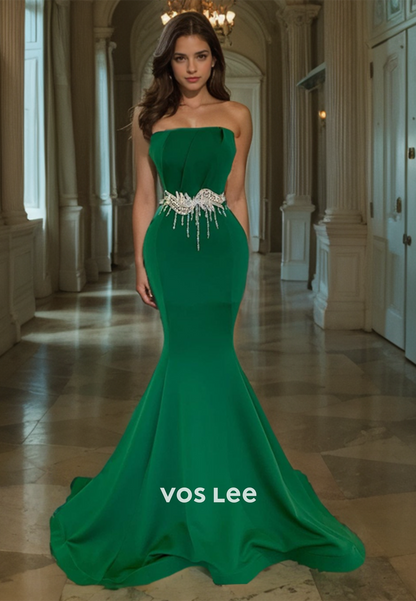 Trumpet/Mermaid Strapless Court Train Prom Dress with Crystal Belt