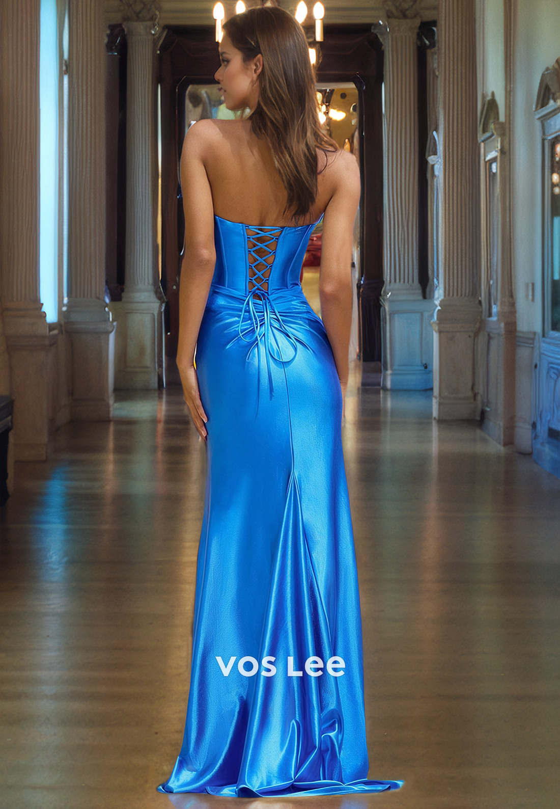 Strapless Formal Party Dress with Slit Sheath/Column Sweetheart Pleated Satin Prom Dress