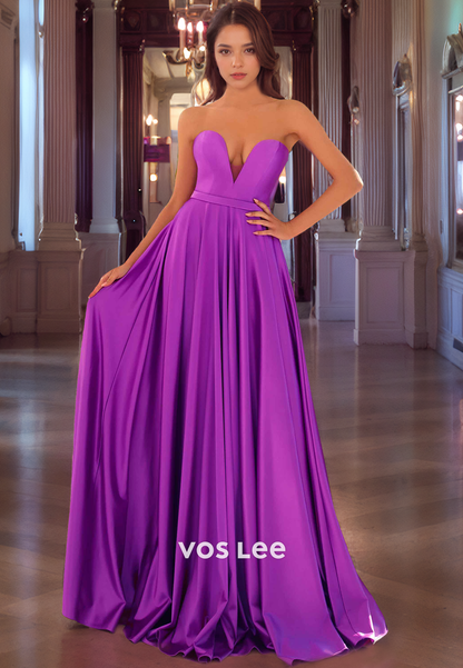 Strapless Long Formal Prom Dress A-Line Sweetheart Party Dress