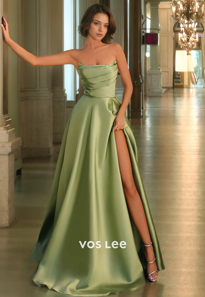 Strapless Long Formal Prom Dress with Slit A-Line  Party Dress