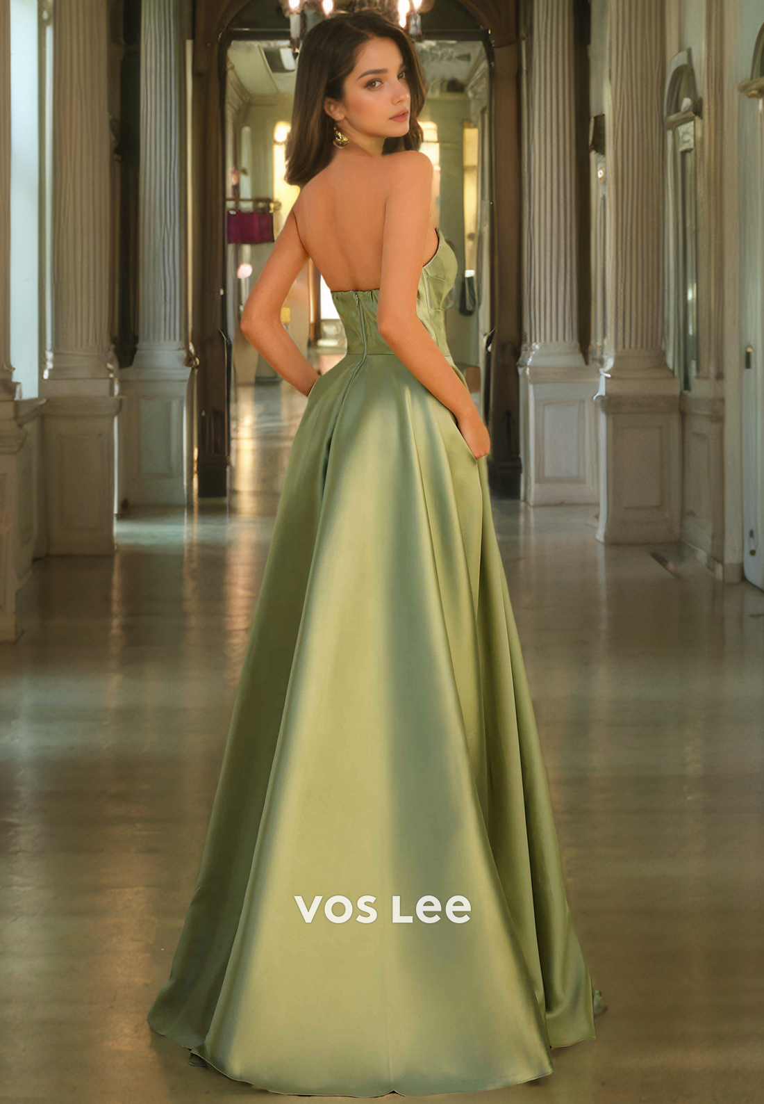 Strapless Long Formal Prom Dress with Slit A-Line  Party Dress