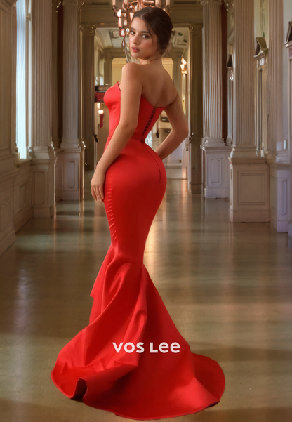 Gorgeous Trumpet/Mermaid Satin Red Formal Evening Dress  Sweetheart Long Prom Dress