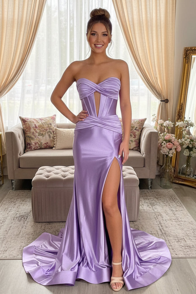 Charming Mermaid Sweetheart Satin Long Prom Dress with Slit