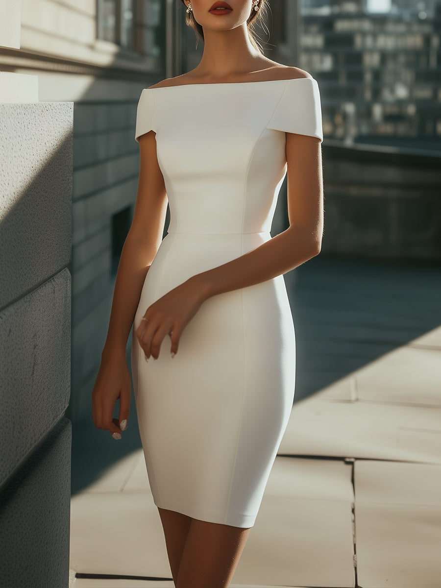 White Off-Shoulder Bodycon Midi Dress