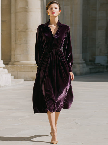 Aubergine Velvet Shirt Dress