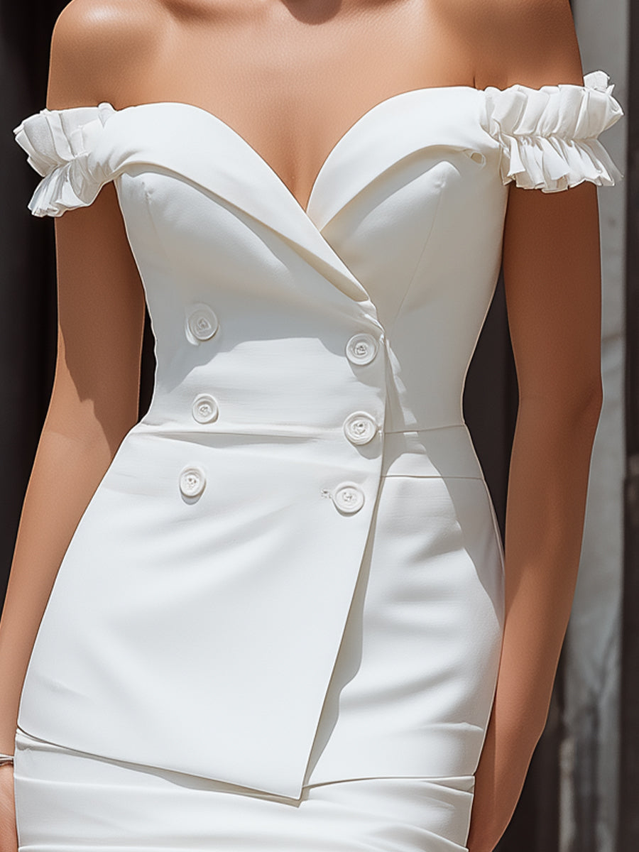 Elegant Off-Shoulder White Ruffle Bodycon Mini Dress