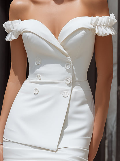 Elegant Off-Shoulder White Ruffle Bodycon Mini Dress
