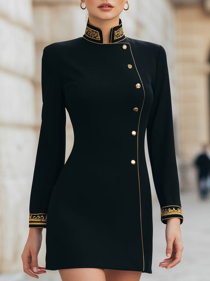 Embroidered Collar And Cuffs Mini Dress
