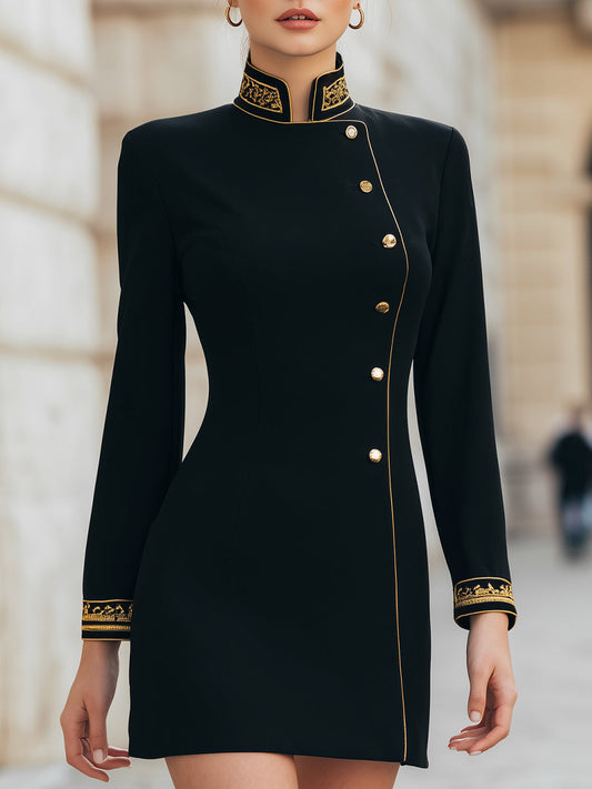 Embroidered Collar And Cuffs Mini Dress