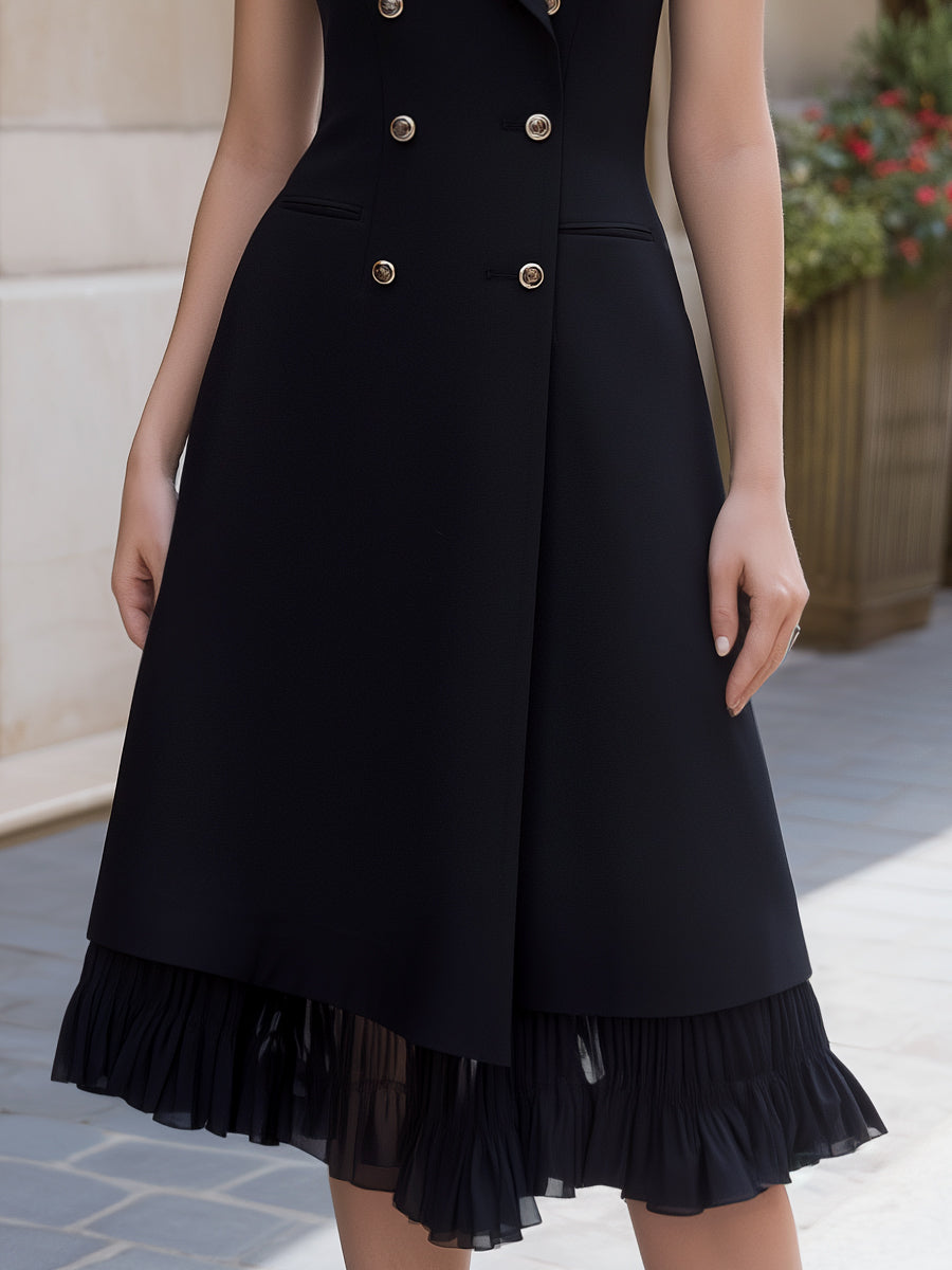 Sleeveless Double-Breasted Tailored A-Line Midi Dress