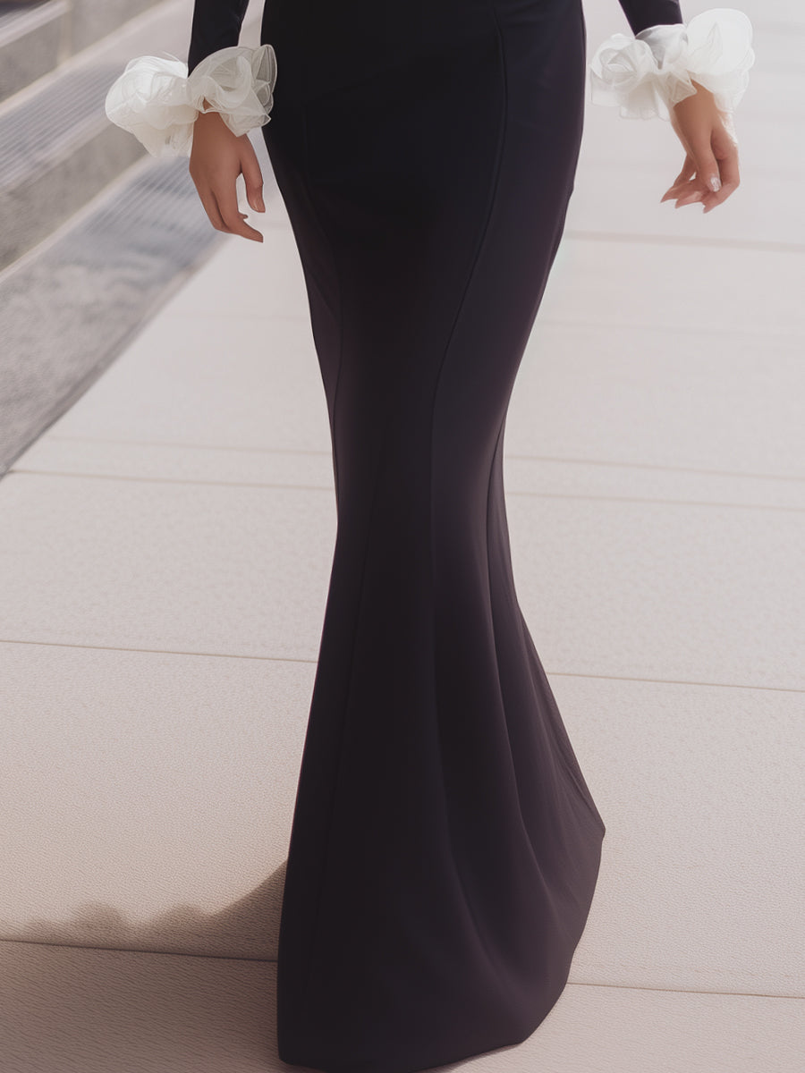 Off-Shoulder Evening Gown With Organza Ruffles