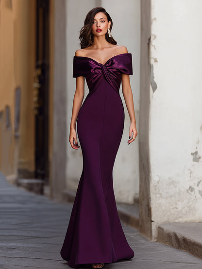 Elegant Off-Shoulder Satin Bow Mermaid Evening Gown