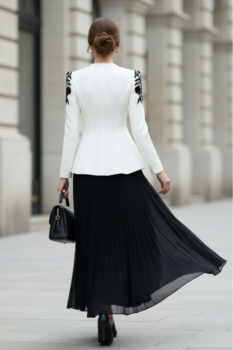 V-Neck Applique Long Sleeve Button A-Line Evening Dress