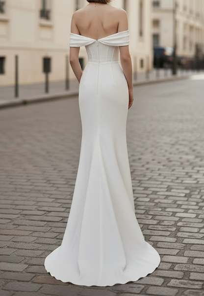 Sheath Off-Shoulder Ruched A-Line Wedding Dress