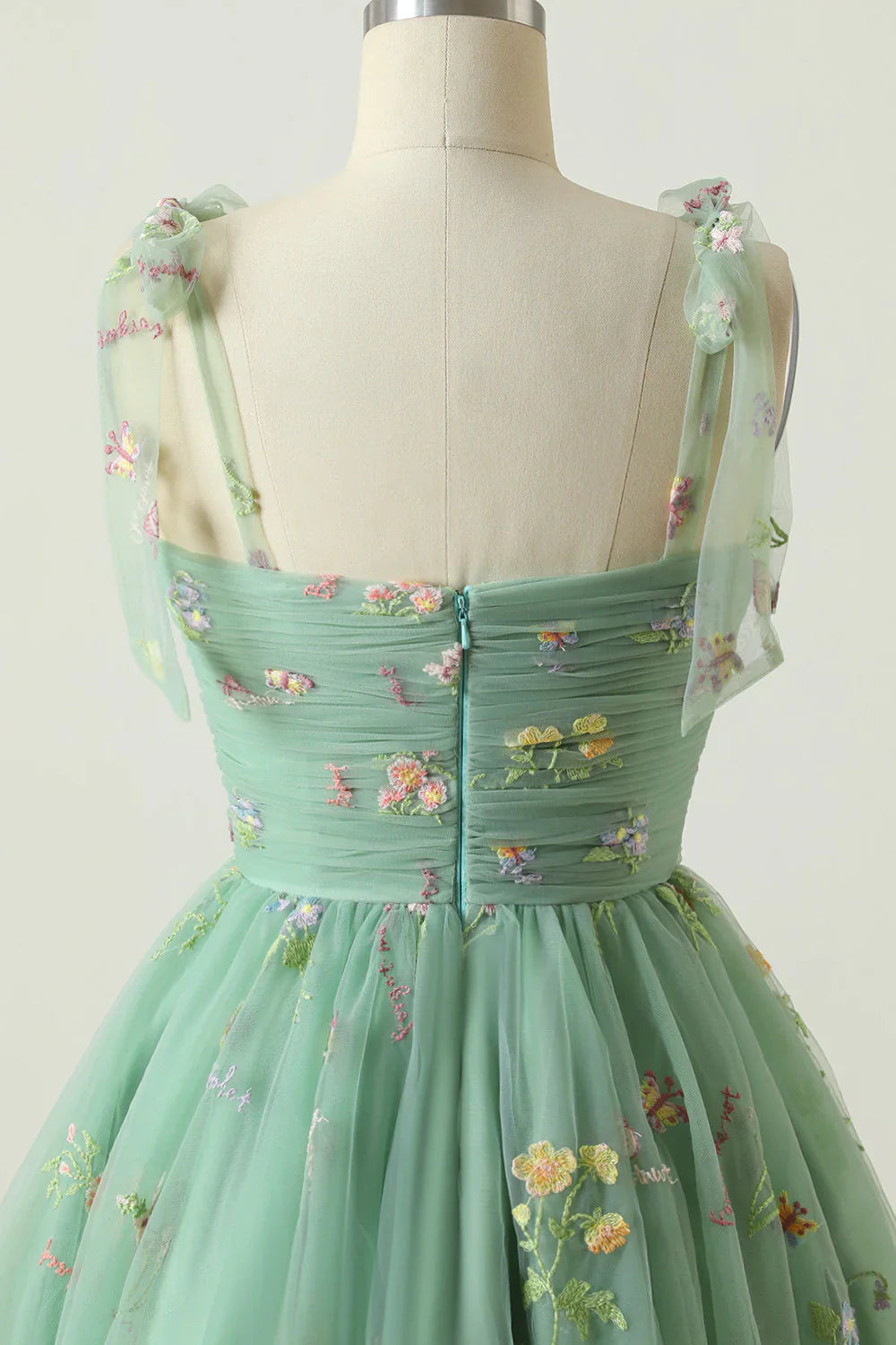 A Line Spaghetti Straps Champagne Short Homecoming Dress with Embroidery