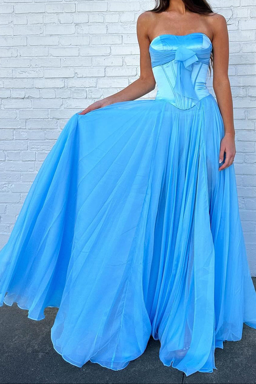 Women's Strapless Chiffon Corset Prom Dresses Sweetheart Pleated Evening Party Gowns