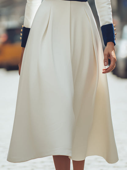 Ivory And Navy Contrast Trim Midi Dress