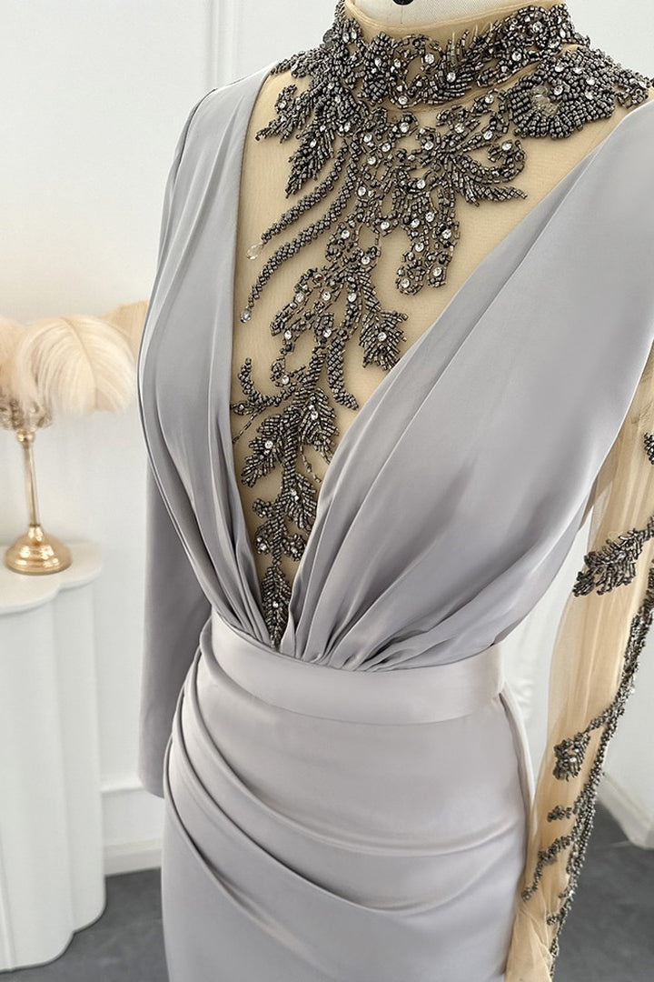 Mermaid Evening Dress Long Sleeves Floor Length With Appliques
