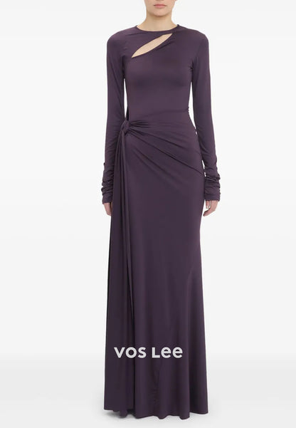 Couture & Ornate  Long Sleeve Scoop Pleated Floor-Length Mermaid Evening Dresses