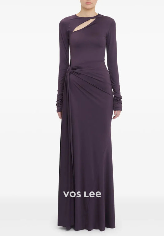 Couture & Ornate  Long Sleeve Scoop Pleated Floor-Length Mermaid Evening Dresses
