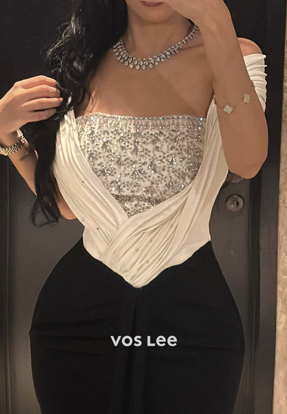 Off the Shoulder Rhinestone Embellished Floor-Length Mermaid Evening Dresses