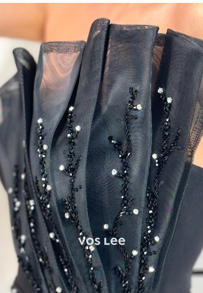 Strapless Rhinestone Beading Embellished Floor-Length Mermaid Prom Dresses with Side Split
