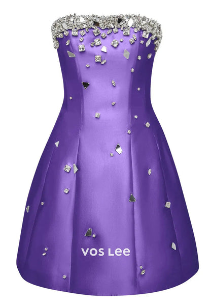 Strapless Rhinestone Embellished Pleated Sheath Homecoming Dresses