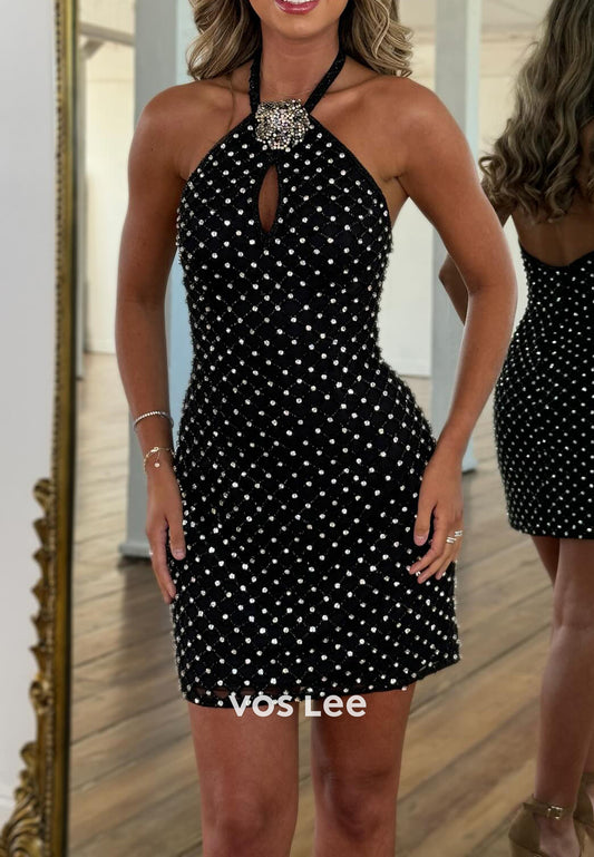 Corset Halter Rhinestone Embellished Mermaid Homecoming Dresses
