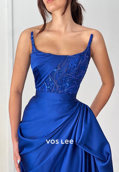 Sexy & Hot Strapless Sequins Embellished Pleated Sheath Evening Dresses with Sweep Train