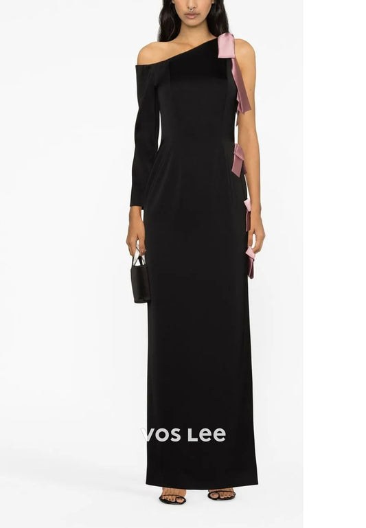 Long Sleeve One Shoulder Bowknot Ankle-Length Sheath Evening Dresses