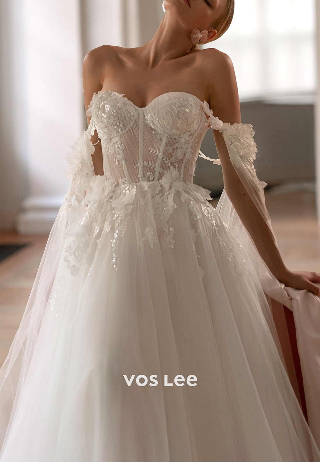 Classic & Timeless A-Line Sweetheart Appliques Lace Wedding Dresses with Court Train