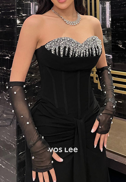 Strapless Sweetheart Rhinestone Embellished Floor-Length Mermaid Evening Dresses