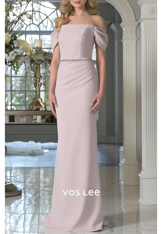 Simple Off the Shoulder Pleated Long Mermaid Mother of Bride Dresses