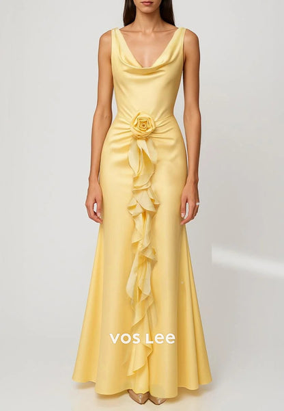 Couture & Ornate V Neck Floral Embellished Ankle-Length Sheath Wedding Guest Dresses