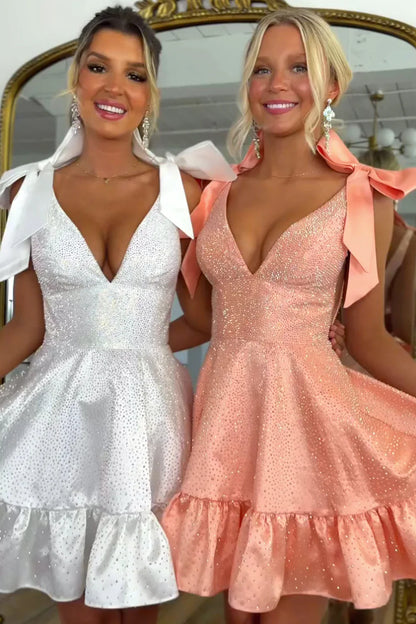 Trendy A Line V Neck Royal Blue Short Homecoming Dress with Beading Bowknot