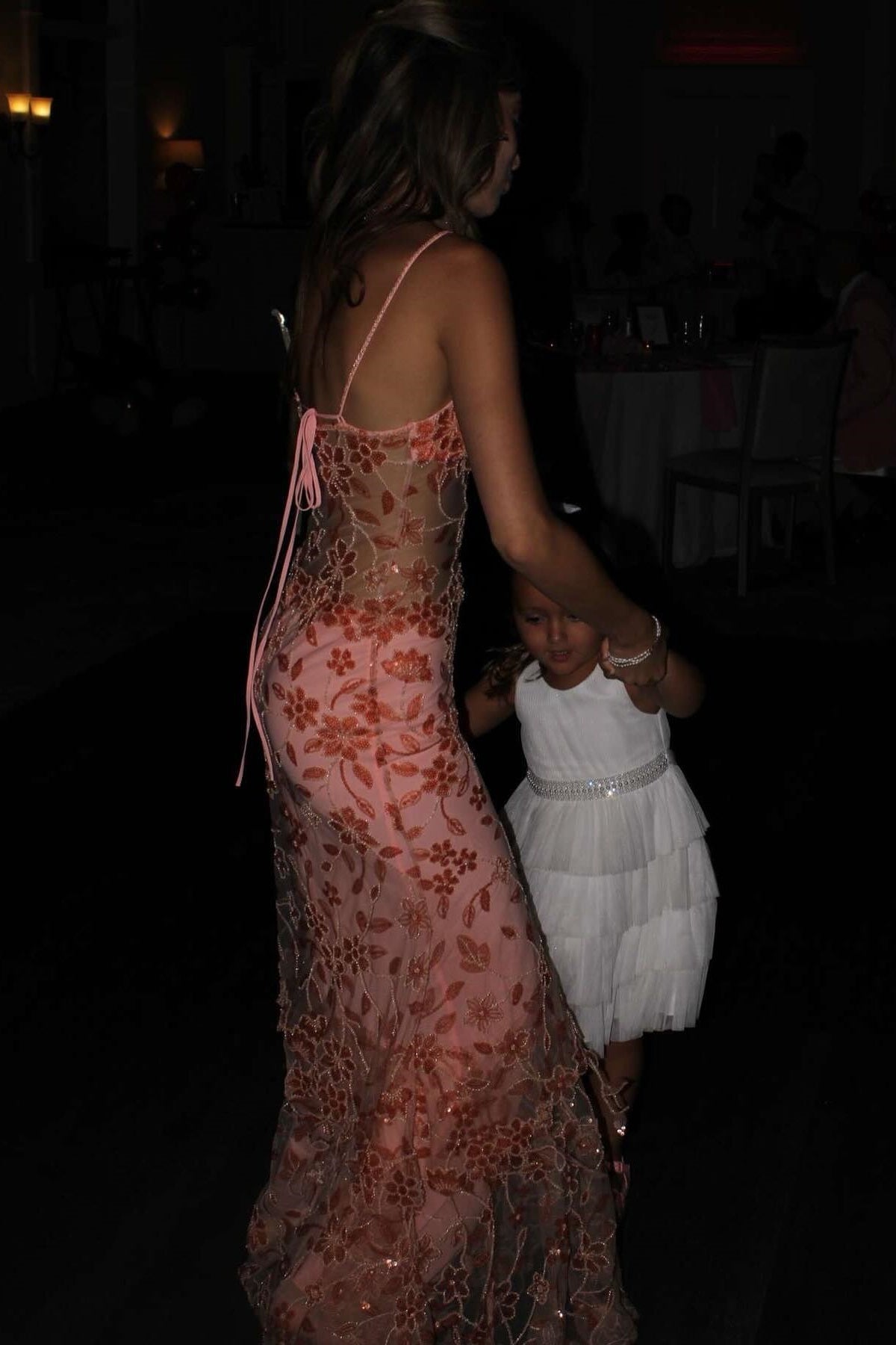 Beaded Red Sheer Straps Fitted Long Party Dress