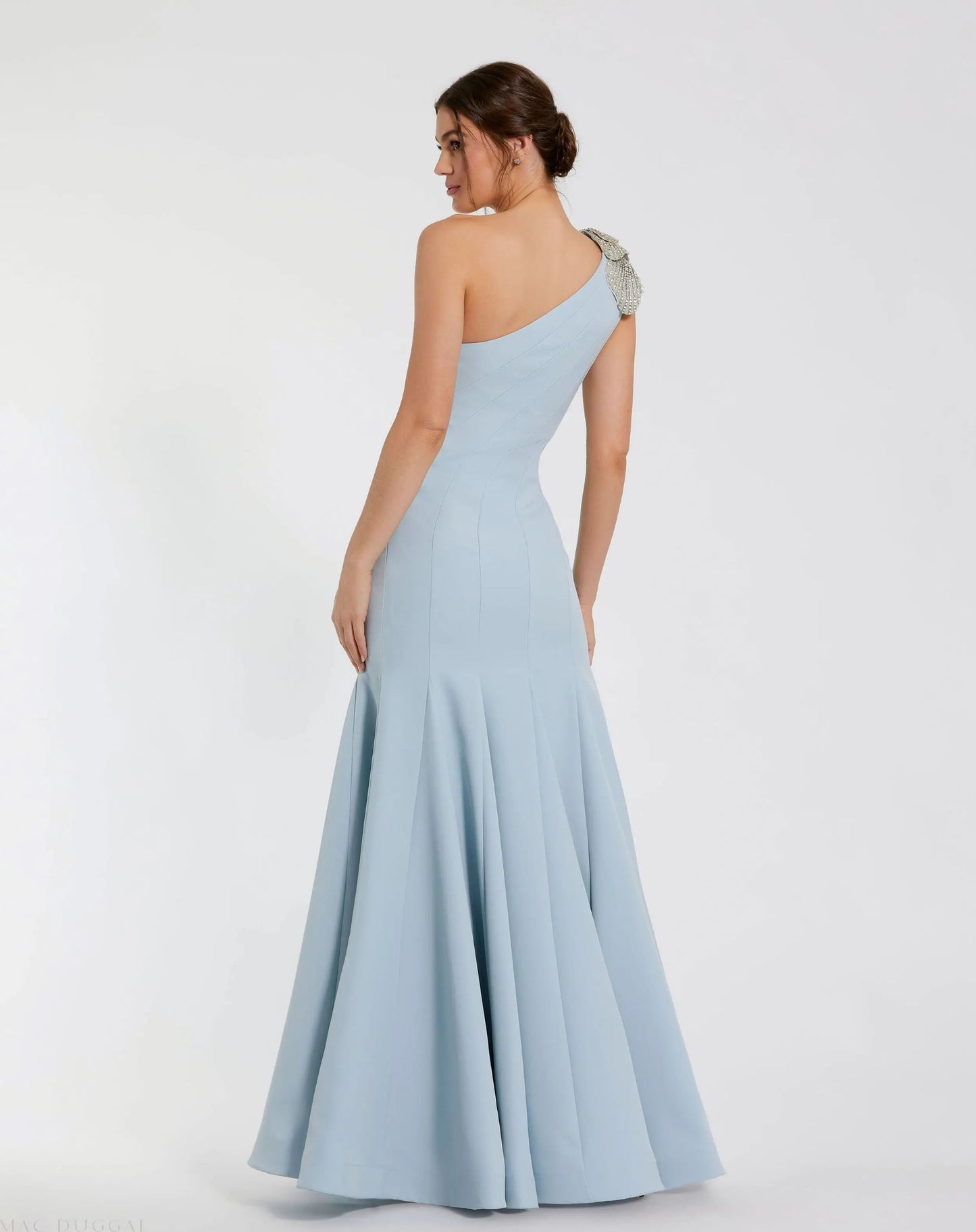 Light Blue One Shoulder Mermaid Evening Gown with 3D Flower