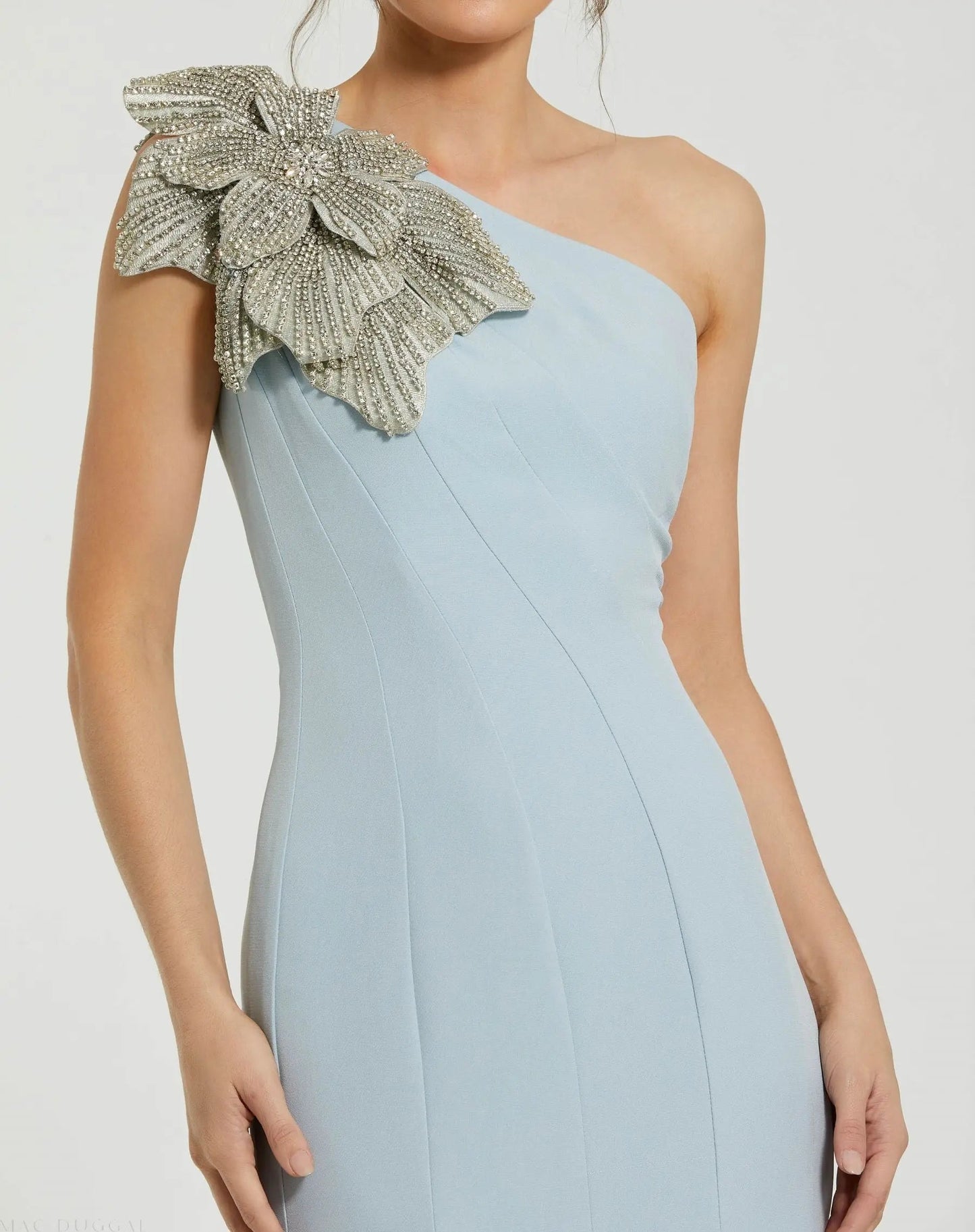 Light Blue One Shoulder Mermaid Evening Gown with 3D Flower