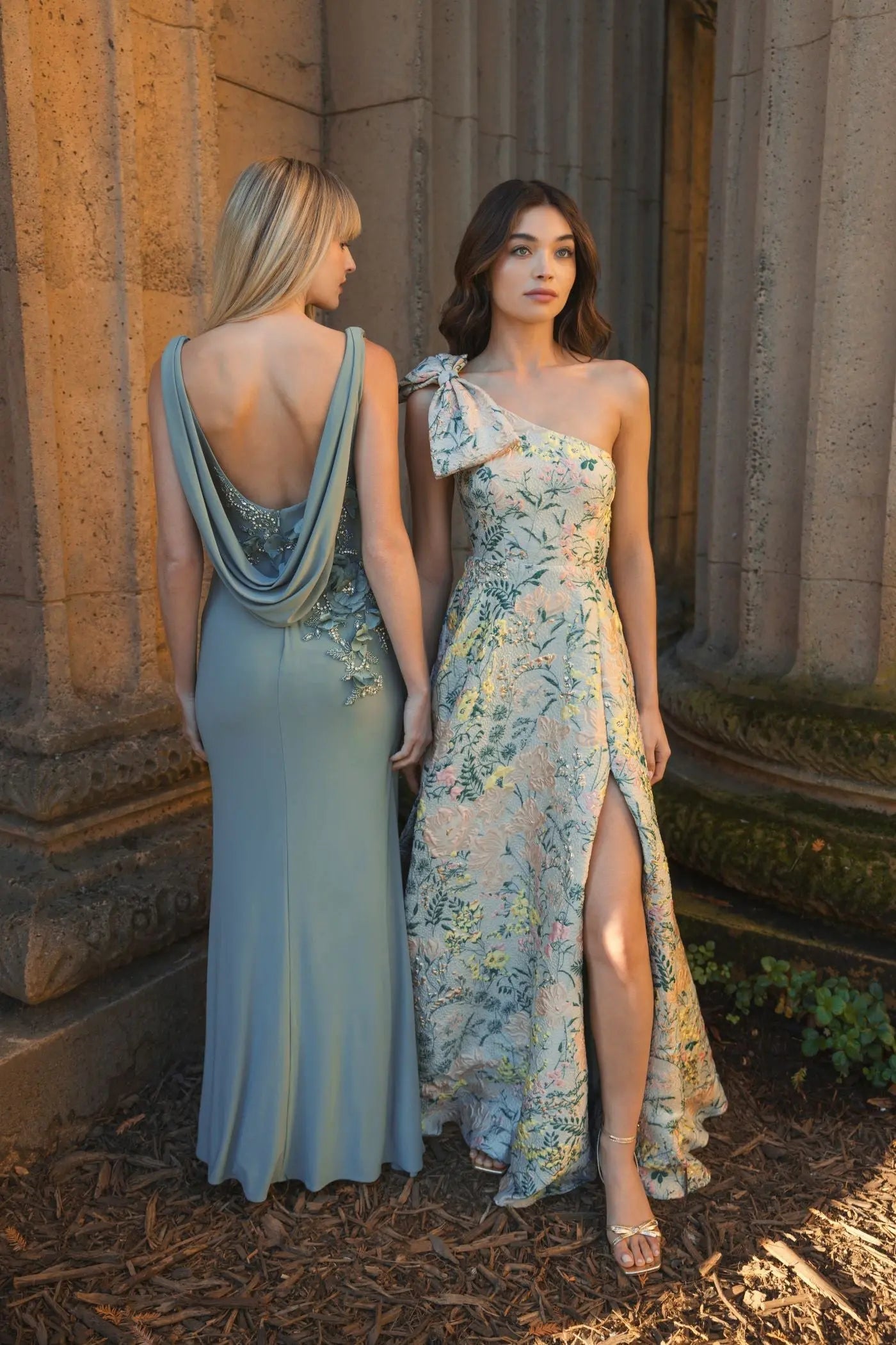 Sage Green Cowl Neck Mermaid Evening Gown with 3D Floral Appliqué