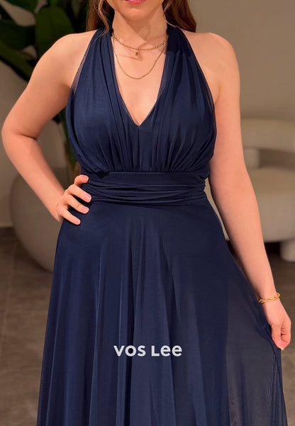 Sexy and Sleek A-Line Halter Pleated Floor-Length Evening Dresses