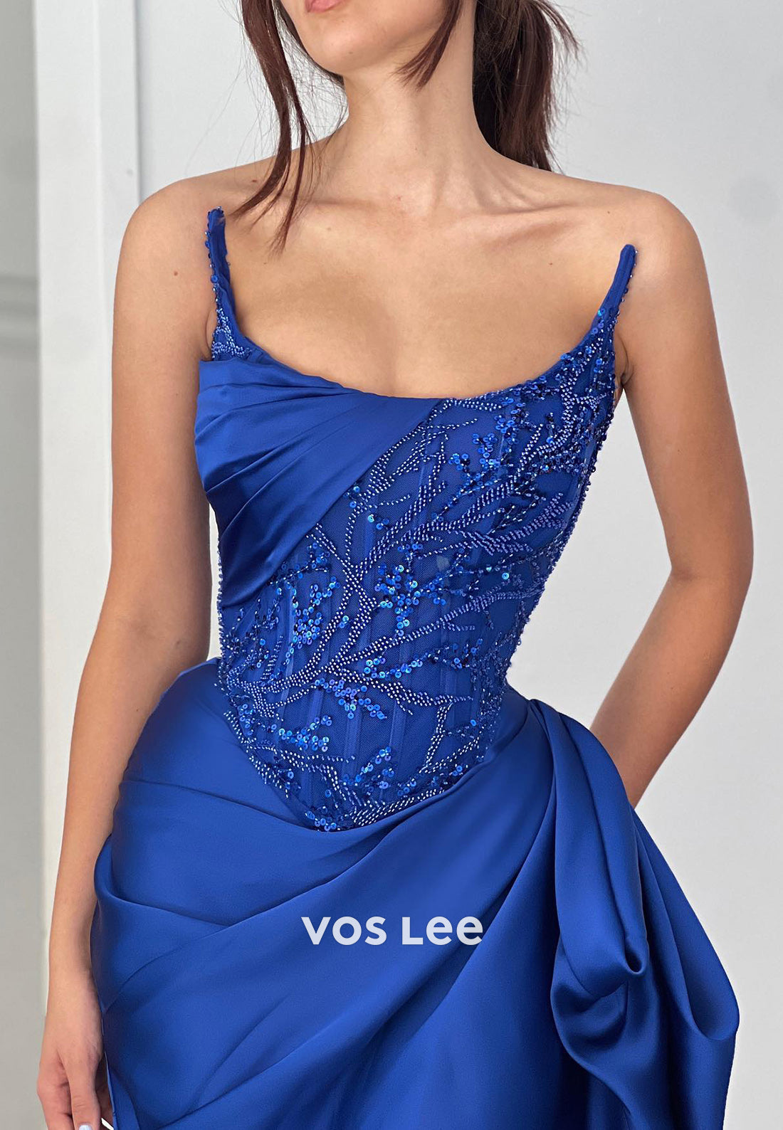 Sexy & Hot Strapless Sequins Embellished Pleated Sheath Evening Dresses with Sweep Train