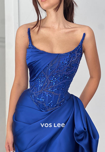 Sexy & Hot Strapless Sequins Embellished Pleated Sheath Evening Dresses with Sweep Train