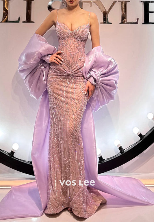 Spaghetti Straps Sweetheart Fully Sequined Floor-Length Mermaid Evening Dresses