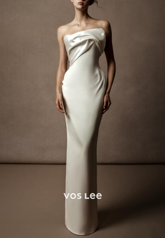 Pleated Strapless Floor-Length Beach Mermaid Wedding Dresses with High Split