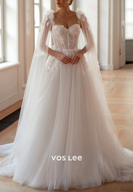 Classic & Timeless A-Line Sweetheart Appliques Lace Wedding Dresses with Court Train
