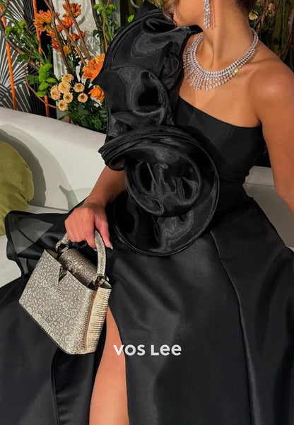 Simple A-Line One Shoulder Pleated Evening Dresses Party Dresses with Sweep Train